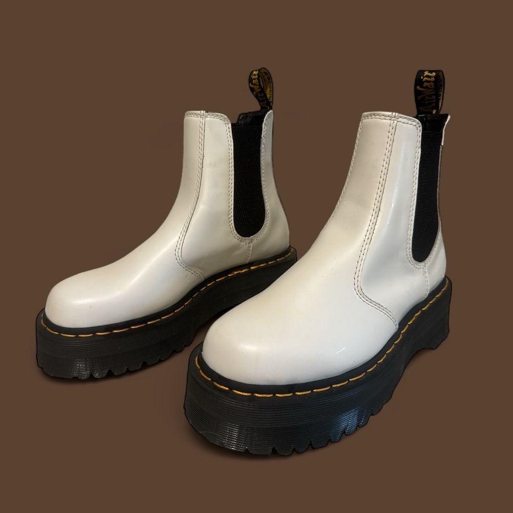 Dr. Martens White Ankle Boots with Black Soles